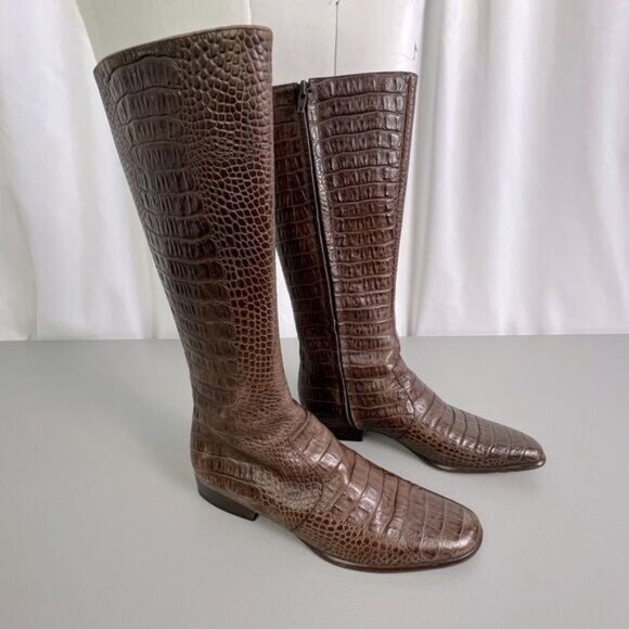 MONDI WOMENS BROWN LEATHER BOOTS WITH REPTILE PATTERN SIZE 6.5B - Picture 1 of 10